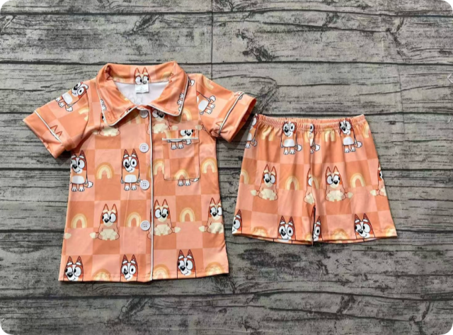 GSSO1801 Pre order bluey rainbow orange plaid short sleeve shorts pajama set