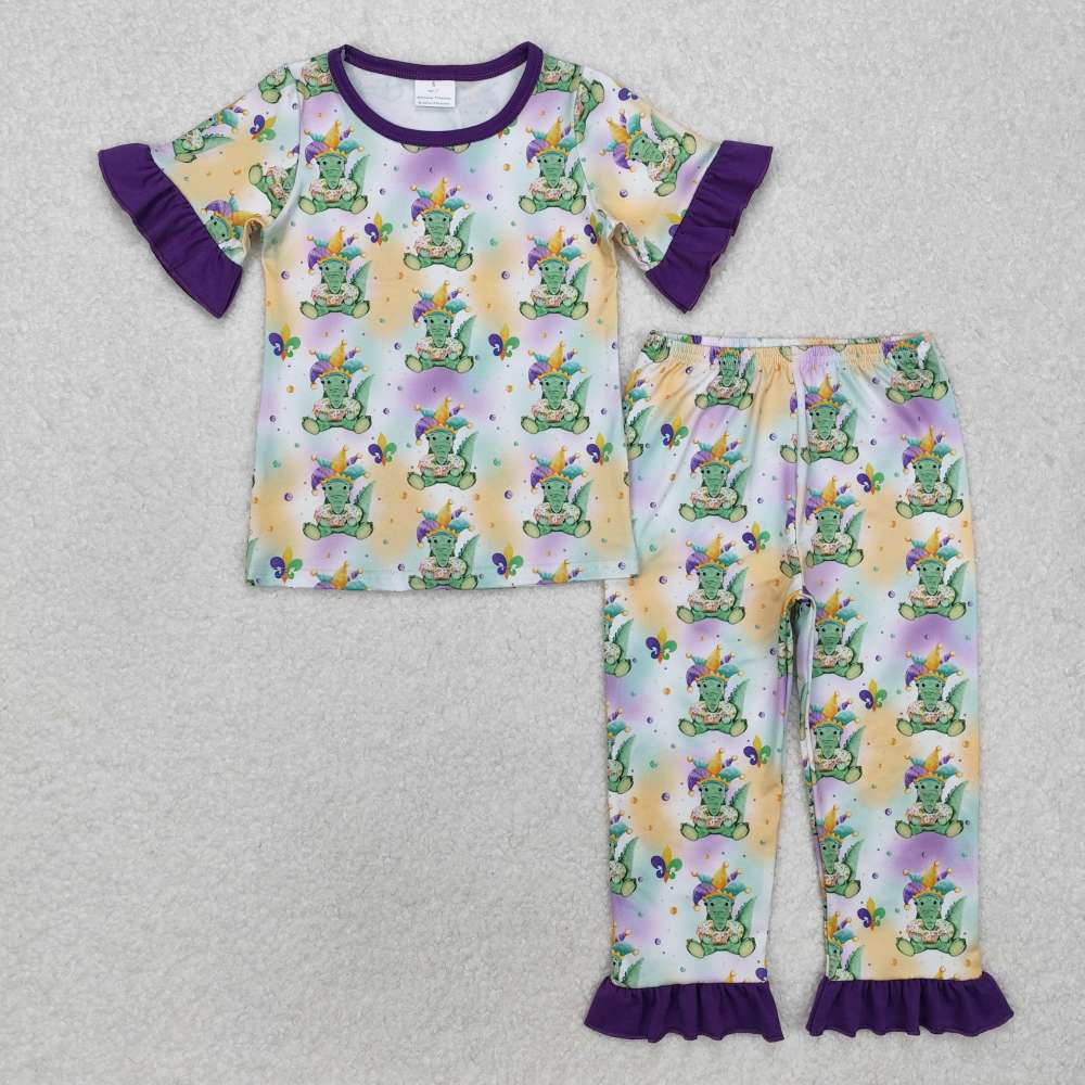 GSPO1766 Carnival Crocodile Purple Lace Short Sleeve Pants Pajama Set