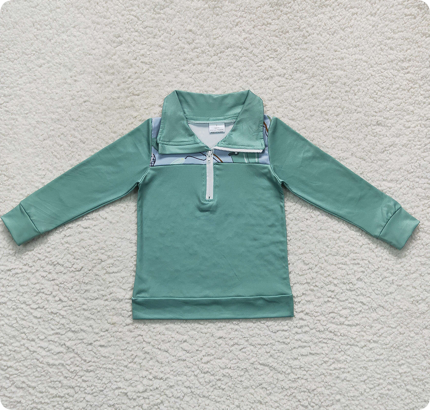 BT0335 Boots Fishnet Fishing Blue Zipper Long Sleeve Top