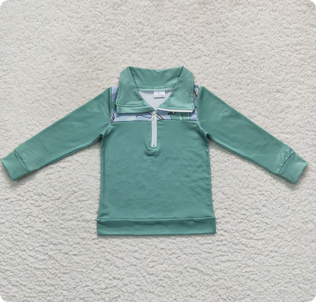 BT0335 Boots Fishnet Fishing Blue Zipper Long Sleeve Top