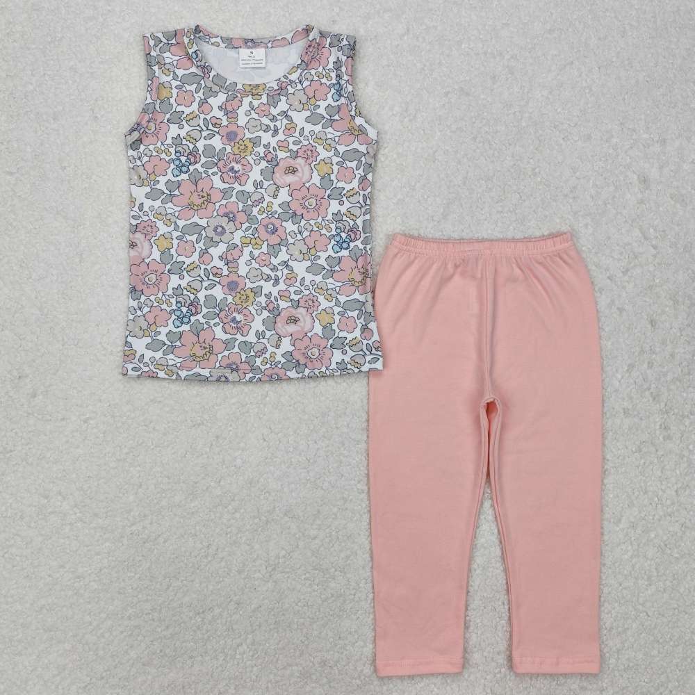 GSPO1919 Flowers and Leaves Sleeveless Vest Pink Pants Suit