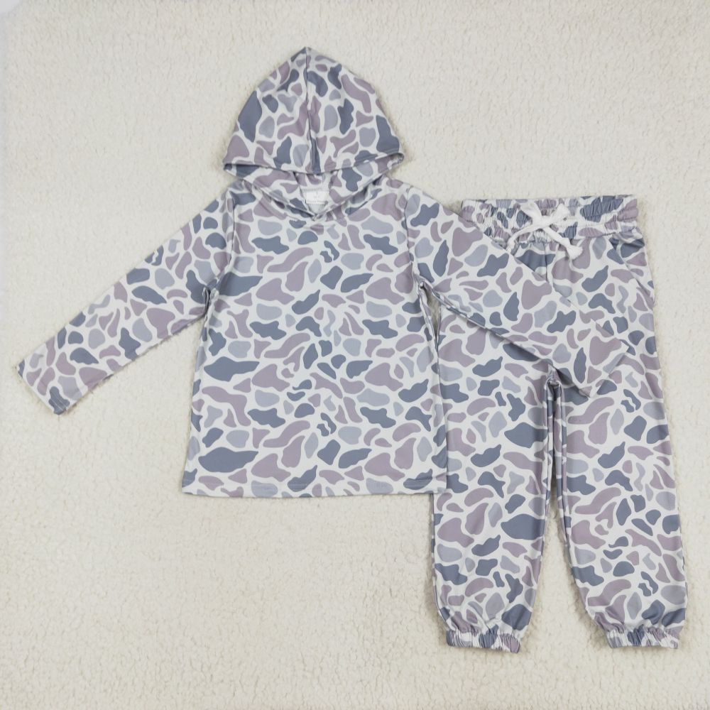 BT0922 Camouflage grey and blue hooded long-sleeved set