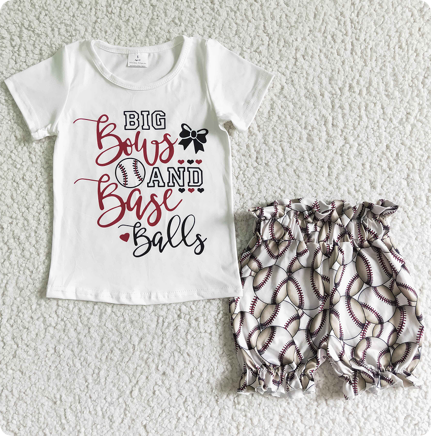 GSSO0115 Girls BIGAND Baseball White Short Sleeve Shorts Set