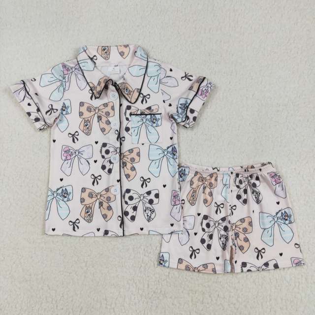 GSSO1810 bluey bow pattern short sleeve shorts pajama set