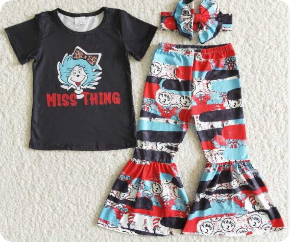 E6-12 THING black short-sleeved bell pants suit   no  bow