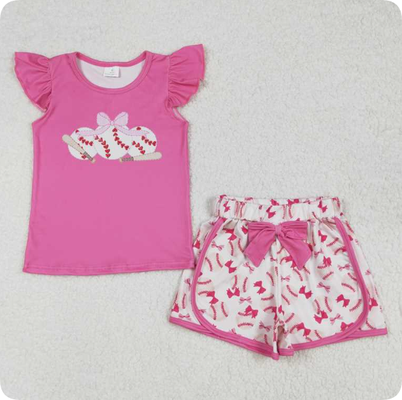 GSSO1685 Bow baseball rose red flying sleeve shorts suit