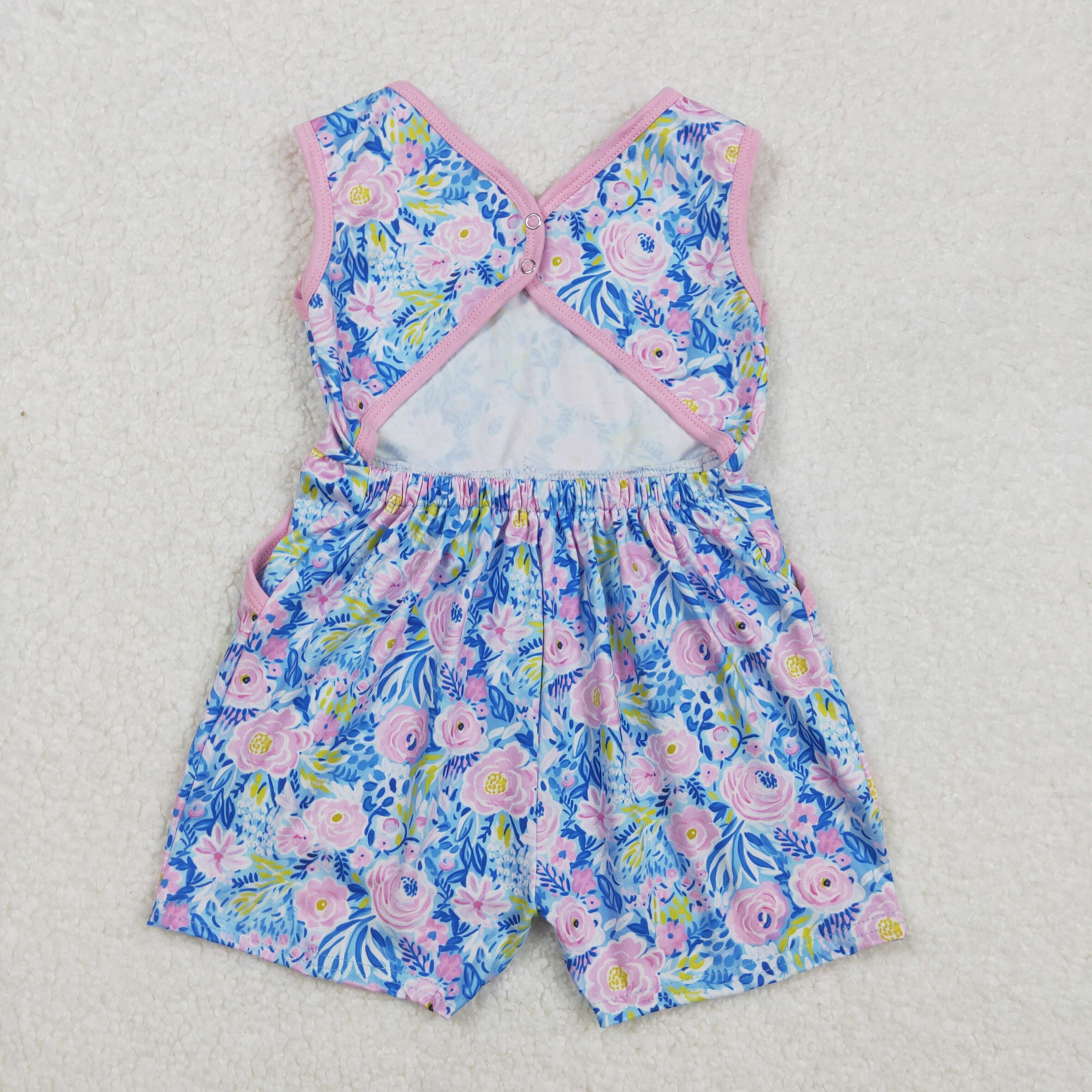 SR2521 Flowers and Leaves Rose Red Bow Sleeveless Jumpsuit