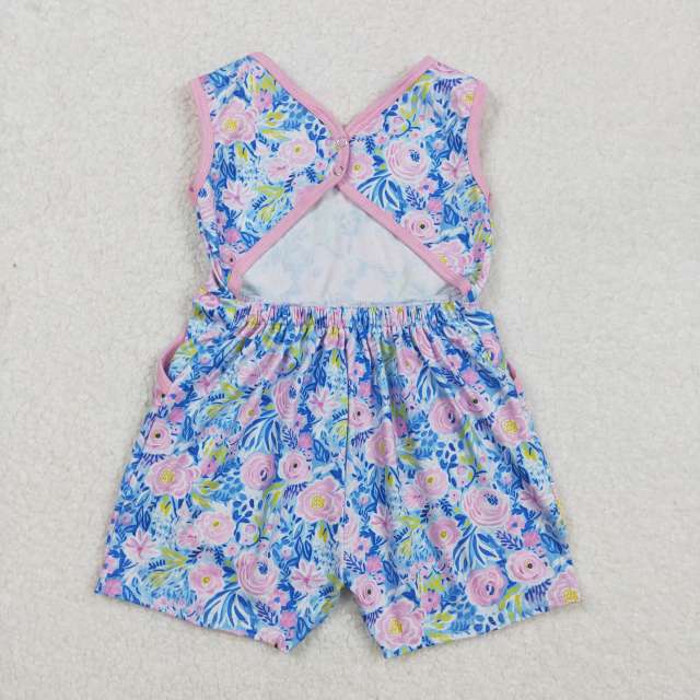 SR2521 Flowers and Leaves Rose Red Bow Sleeveless Jumpsuit