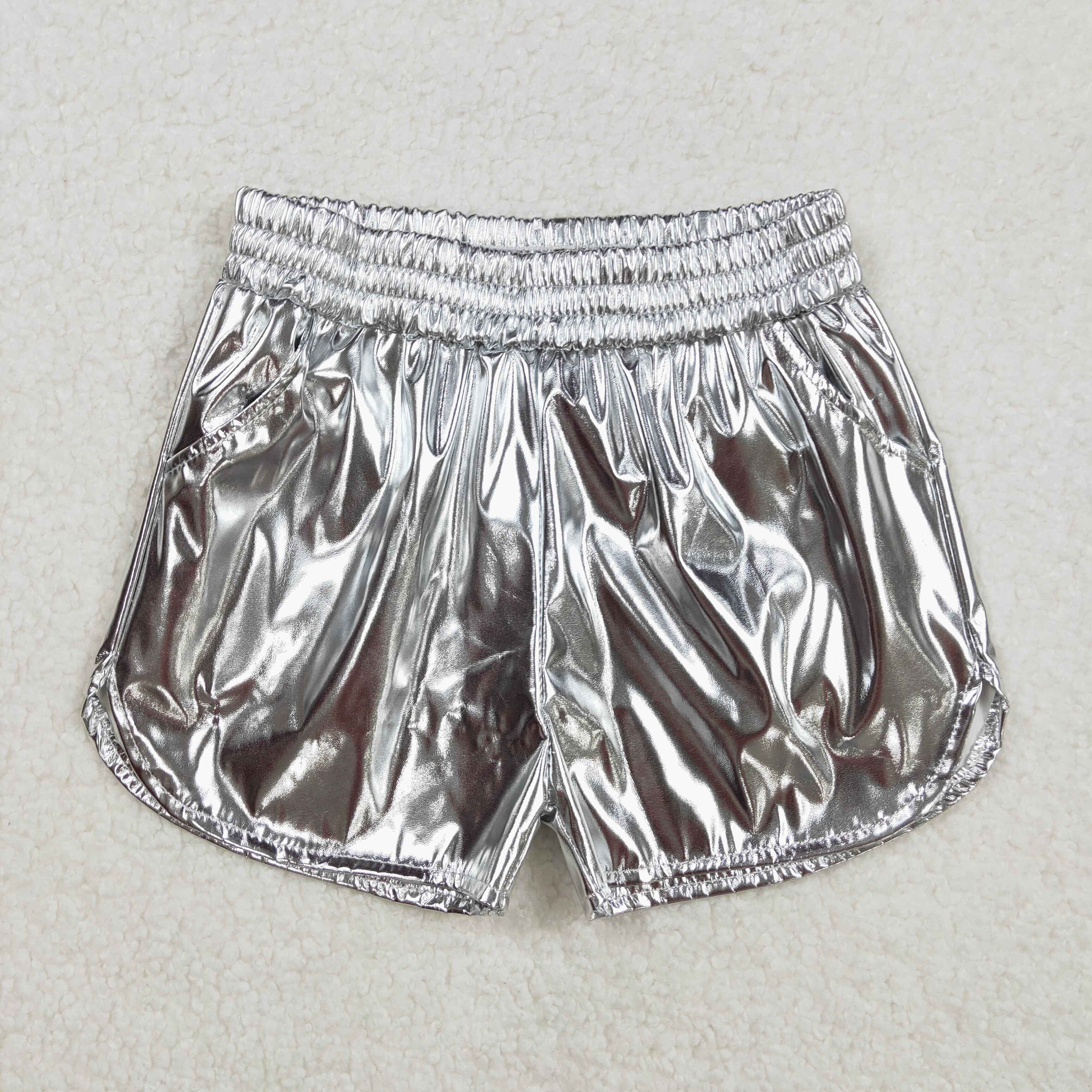 SS0416 Shiny leather silver shorts