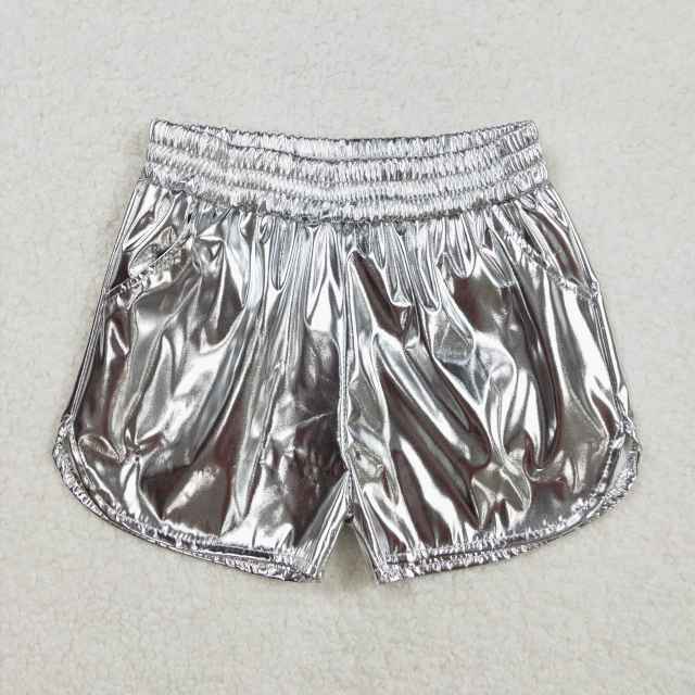 SS0416 Shiny leather silver shorts