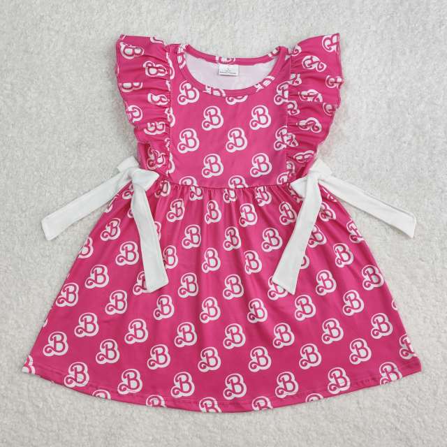3.3 yan  barbie B letter white bow rose red lace sleeveless dress