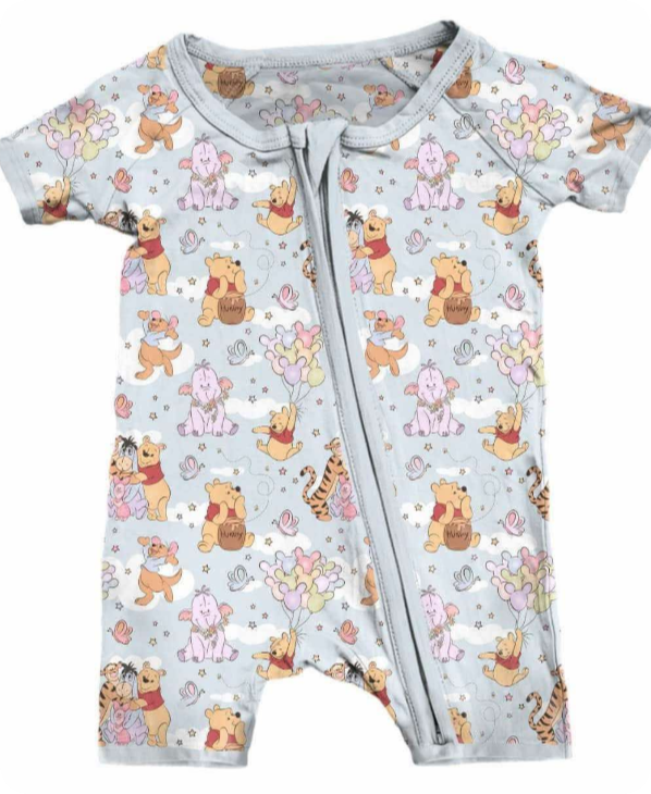 3.4 yan pre order Winnie the Pooh Tigger Cloud Gray Blue Zip Short Sleeve romper