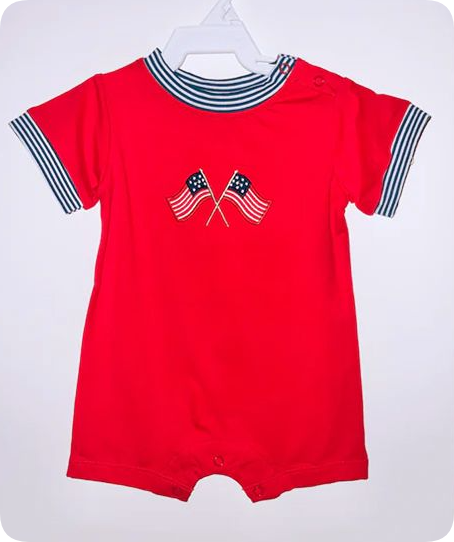 3.4 yan Pre order National Day flag navy blue striped red short-sleeved romper