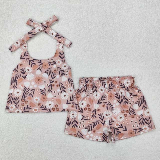 3.5 y Flowers and leaves sleeveless shorts set
