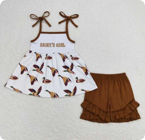 GSSO0807 3.7 y daddy's girl embroidered letter duck suspender brown shorts suit