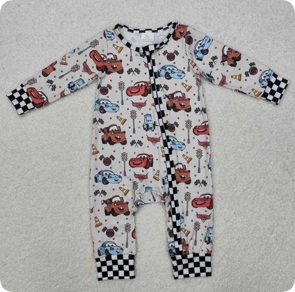 LR2160  3.10 y carscar chess pieces roadblock black and white zippered long-sleeved romper