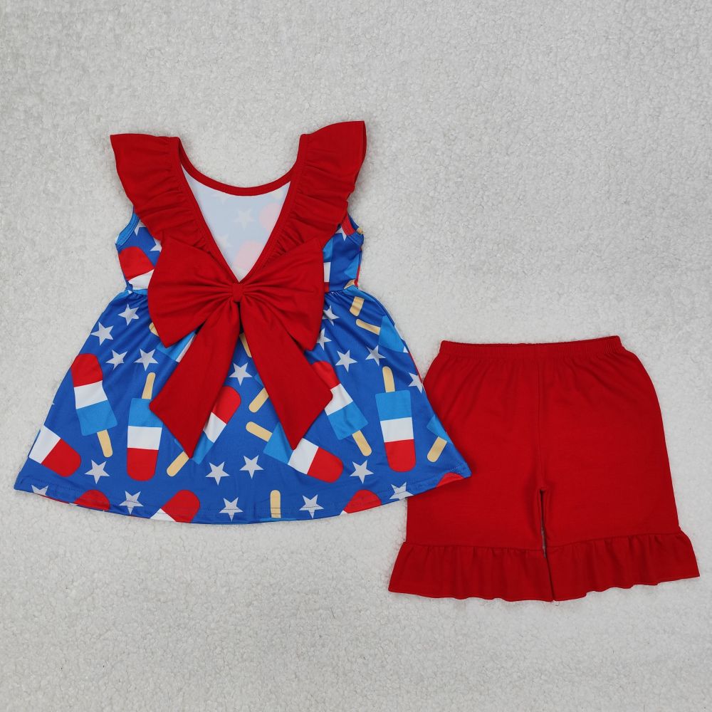 GSSO1765 3.11 y National Day Star Popsicle Red Lace Blue Sleeveless Shorts Suit