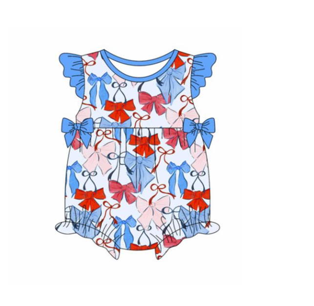 SR2954 3.11 y Pre order National Day Bow Pattern Blue Lace Flying Sleeve Vest romper