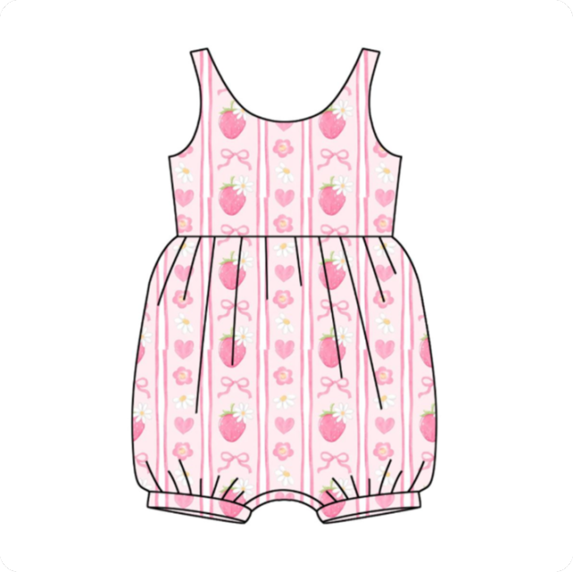 SR2934 3.12 y Pre order Flower Strawberry Heart Pink Bow Pattern Striped Tank Top romper