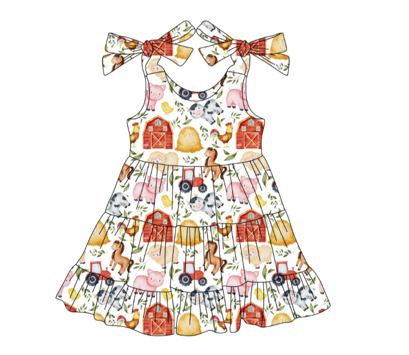 GSD2238 3.12y Farm animals red house white slip dress