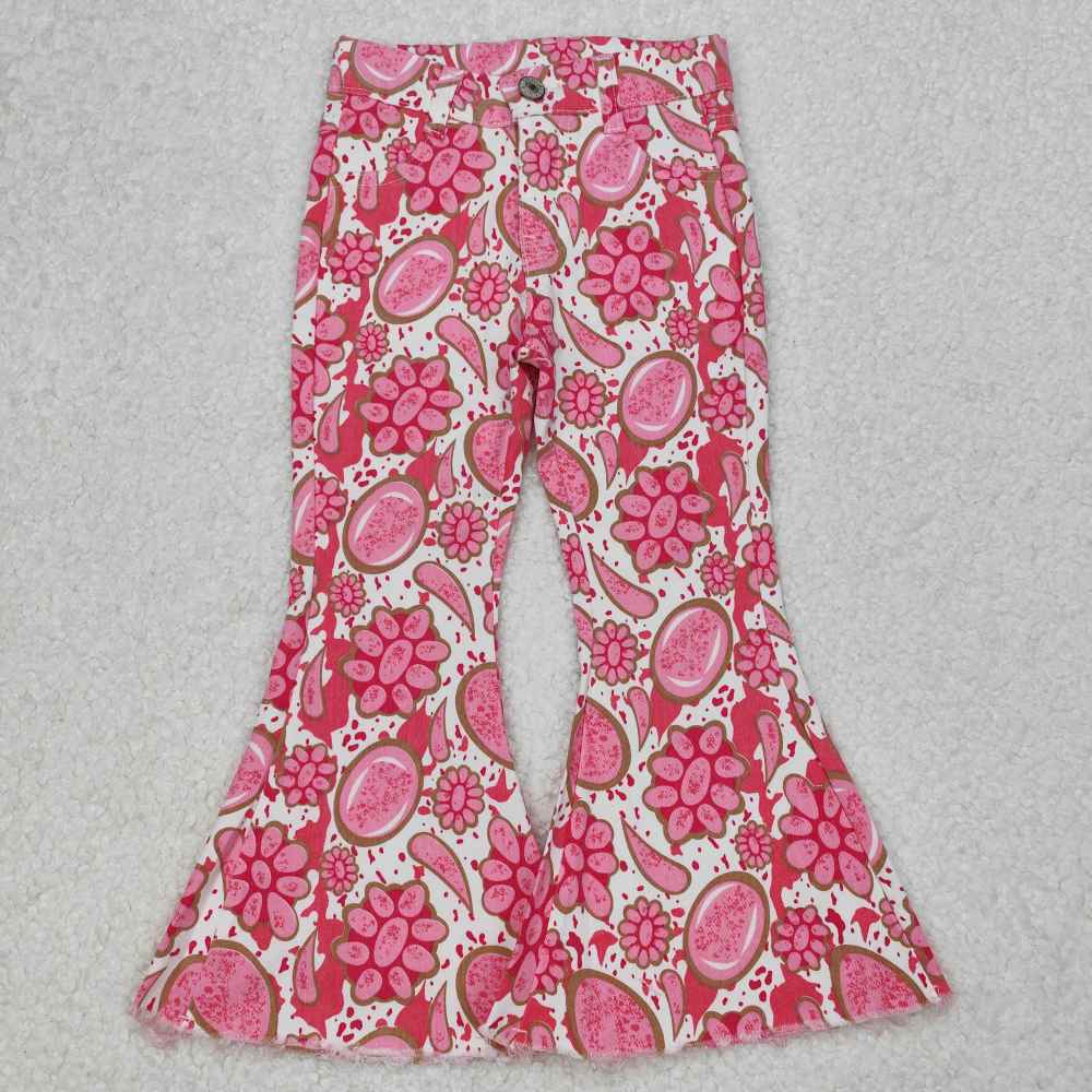 P0735 3.14y Pink gemstone white denim trousers