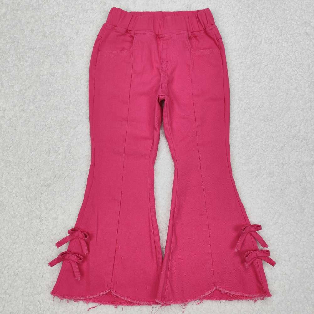 P0731 3.14y Solid rose red bow denim trousers