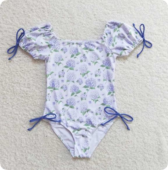 S0329 3.14 y Hydrangea purple flower one-piece swimsuit