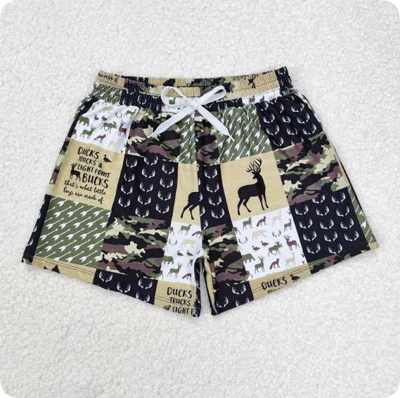 S0467 3.15 y Elk and duck camouflage plaid swimming trunks