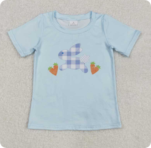 BT1166 3.17 y Easter Bunny Carrot Blue Short Sleeve Top