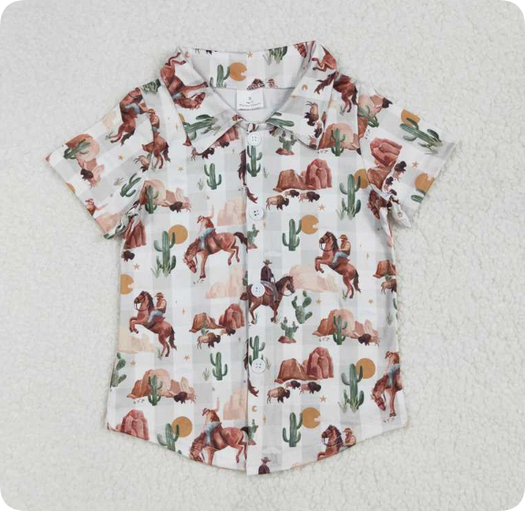 BT1155 3.17 y  Riding Cactus Green Plaid Button-Up Short Sleeve shirts