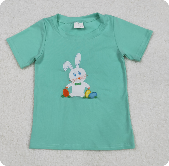 BT1132  3.17 y Embroidered Easter Bunny Egg Short Sleeve shirts