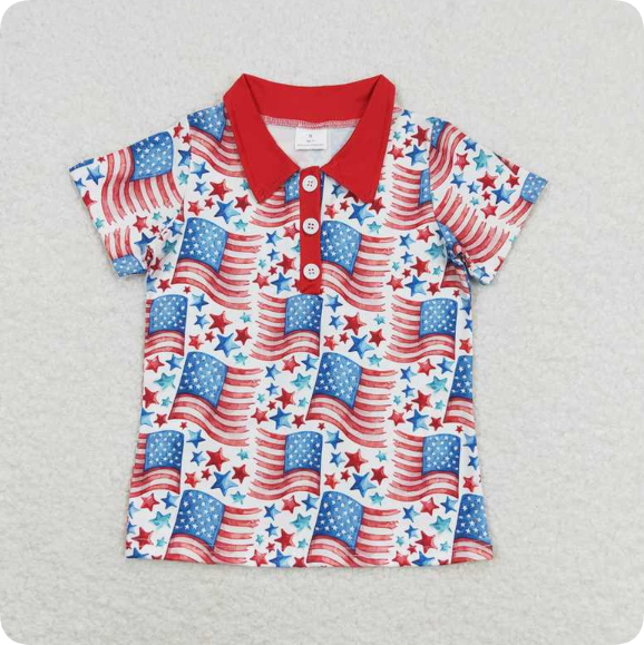 BT0565 3.18 y Stars and flags white short-sleeved shirts