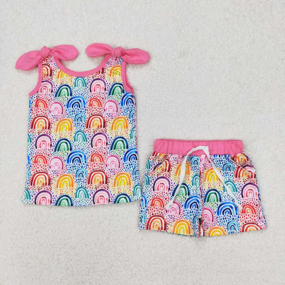 GSSO2085 3.19y Rainbow Rose Red Sleeveless Shorts Set