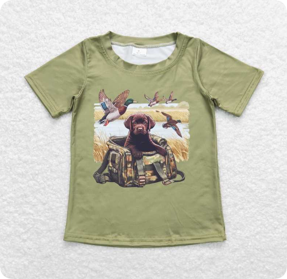 BT0637 3.19 y Duck Camouflage Bag Puppy Green Short Sleeve shirts