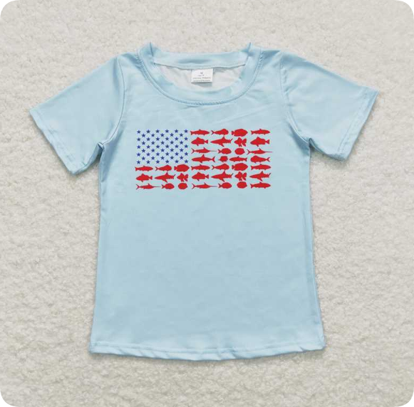 BT0614 3.19 y Flag fish star blue short-sleeved shirts