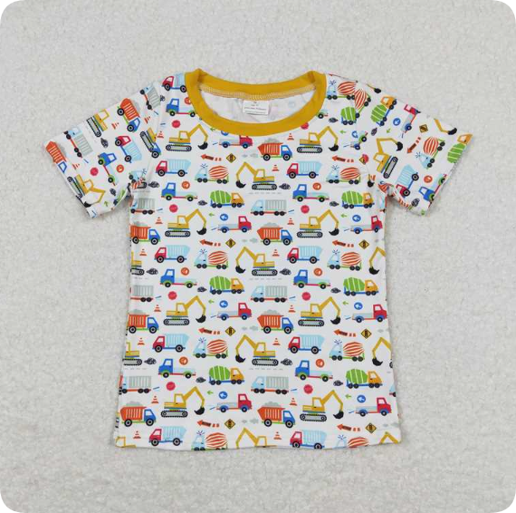 BT0555 3.19 y Engineering vehicle yellow and white short-sleeved shirts