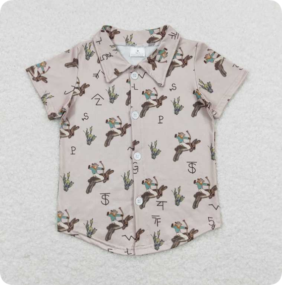 BT0484  3.19y Cactus Bunny Brown Button-Down Short Sleeve shirts