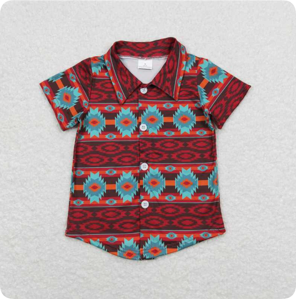 BT0582  3.19y Geometric red button short-sleeved shirts