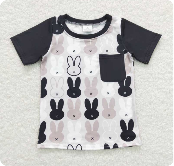 BT0589 3.19 y Black Pocket Bunny Short Sleeve shirts