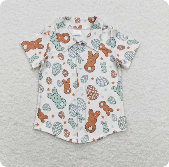BT0529 3.19 y Colorful Bunny Button Short Sleeve shirts