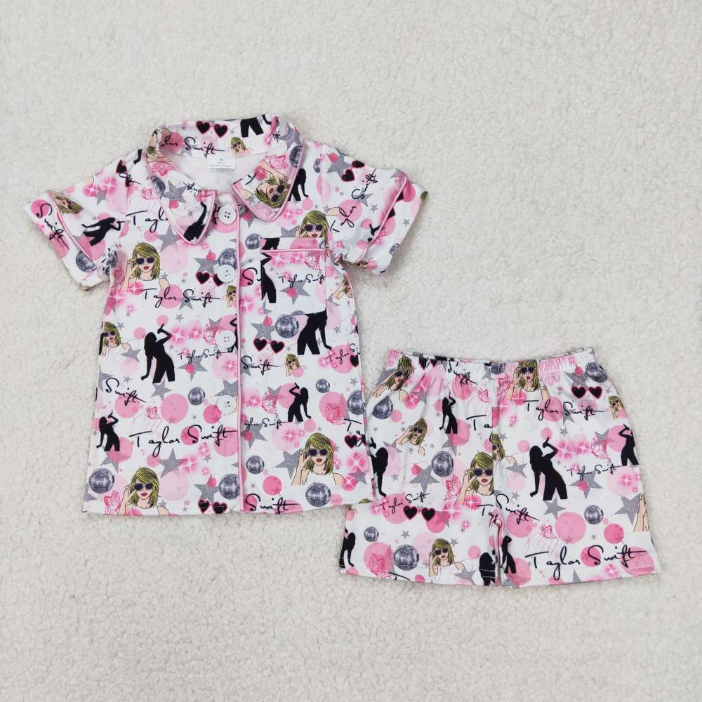 GSSO1772 3.20y taylor gray star pink and white short-sleeved shorts pajama set