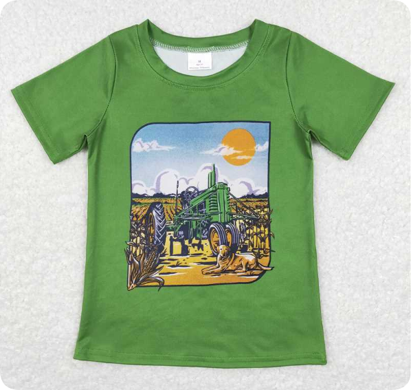 BT0503 3.21y Farm tractor green short sleeve shirts