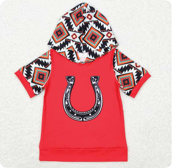BT0459 3.21y Geometric red hooded short-sleeved shirts