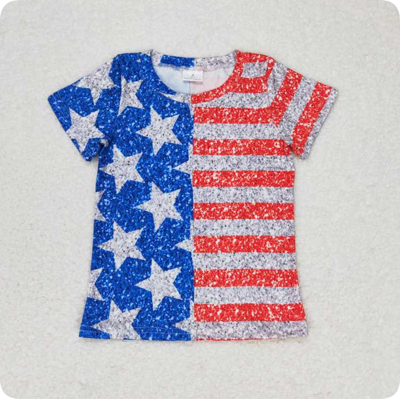 GT0584 3.22y Stars and stripes patchwork short-sleeved shirts