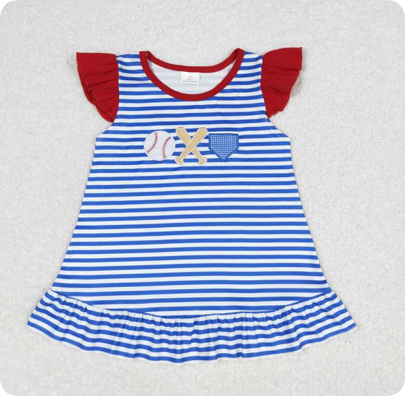 GT0560 3.22y  Embroidered baseball blue and white striped flying sleeve shirts