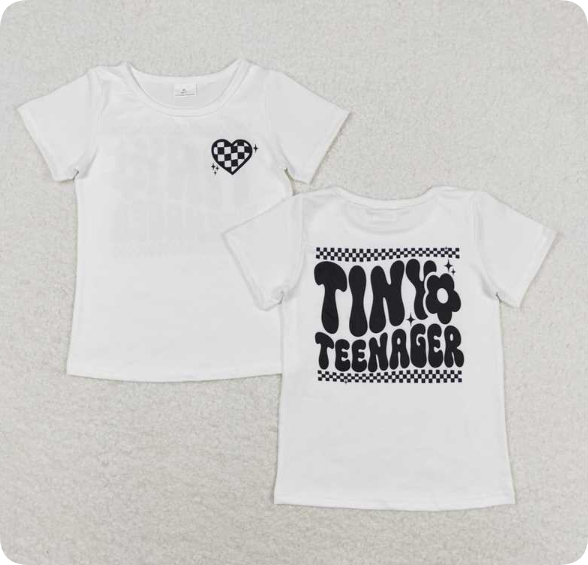 GT0527 3.24y Jtiny teenager black and white plaid love short-sleeved shirts