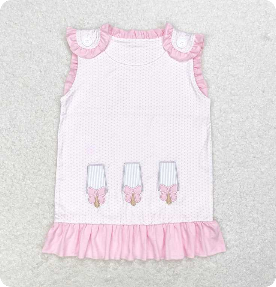 GT0534 3.24y  Embroidered bow ice cream pink polka dot sleeveless shirts