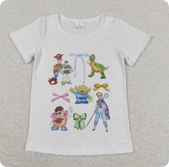 GT0571 3.24y Toy Story Dinosaur Bow White Short Sleeve shirts