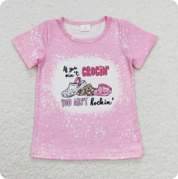 GT0443  3.24y Alphabet Crocs Pink Short Sleeve shirts