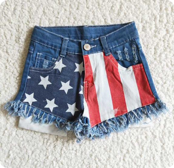 NC0003  National Day striped star denim shorts